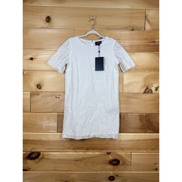 The Kooples Paris White Eyelet Shift Dress Short sleeve Lined NWT Sz 2 - Picture 3 of 7
